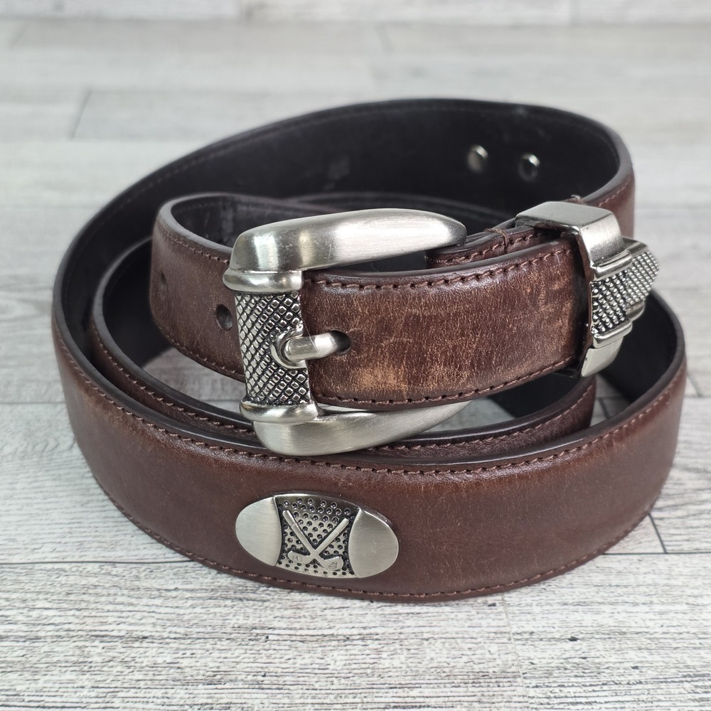 Mens Golf Club Conchos Genuine Leather Distressed Belt Size 38 4583 44" Long